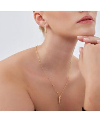 Key Pendant Necklace With Beaded Chain Sterling Silver