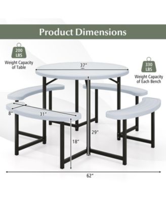 Round Picnic Table Set with 4 Benches and Umbrella Hole