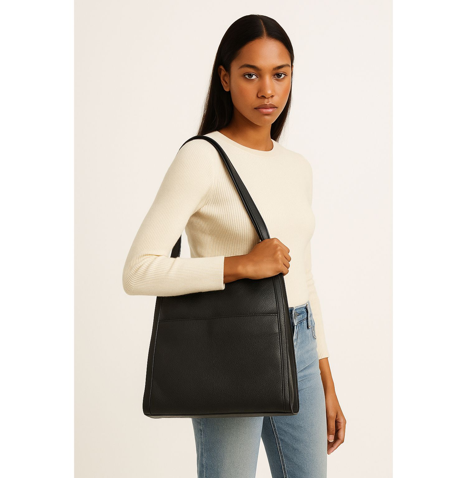 Pebbled Leather Work Tote, Everyday Pebble Leather Shoulder Bag