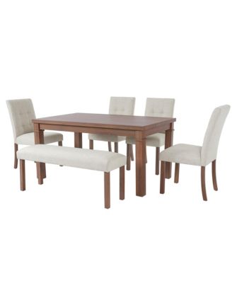 6-Piece Modern Dining Set with Rectangle Kitchen Table 4 Upholstered Chairs and Bench