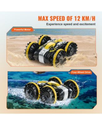 Amphibious RC Car Boat, 2.4GHz 12 km/h 4WD Waterproof Car, 360° Rotating Stunt Vehicle with 2 Batteries, Toy for Kids 6+