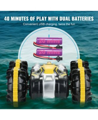 Amphibious RC Car Boat, 2.4GHz 12 km/h 4WD Waterproof Car, 360° Rotating Stunt Vehicle with 2 Batteries, Toy for Kids 6+