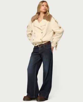 Women's Detachable Faux Fur Trench Coat