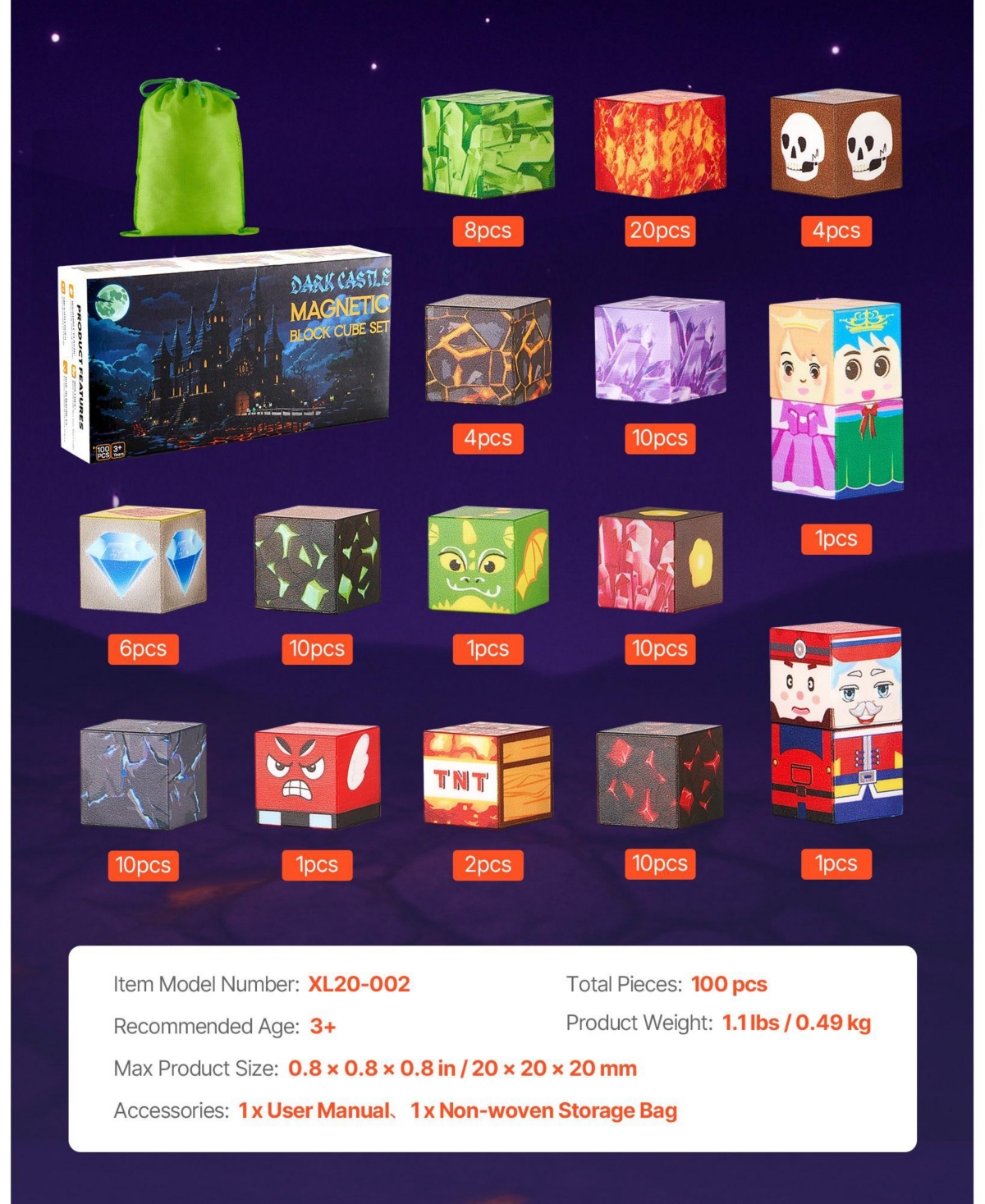 Sugift 100-Piece Dark Castle Magnetic Blocks Stem Toy for Kids