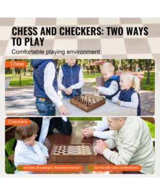 Solid Wood 15-Inch 2-in-1 Chess and Checkers Set with Storage Drawer, Weighted Pieces and Extra Queens for Adults and Kids