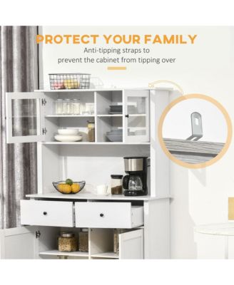 63.5" Buffet with Hutch, Kitchen Pantry W/ Shelves, Antique