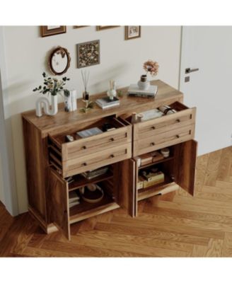 Modern Farmhouse Buffet Cabinet with Storage, Wood Large Sideboard Storage Cabinet with 4 Doors & 4 Drawers Coffee Bar.