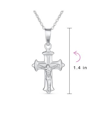 Classic Set of 2 Jesus Medallion and Crucifix Cross Pendant Necklace Sterling Silver with 18 Inch Chain
