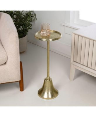 Irida 24" Art Deco Designer Pedestal Drink Table and Decorative End Table with Hammered Round Top and Bell Base