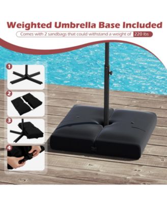 Offset Patio Umbrella with Base and 32 LED Lights