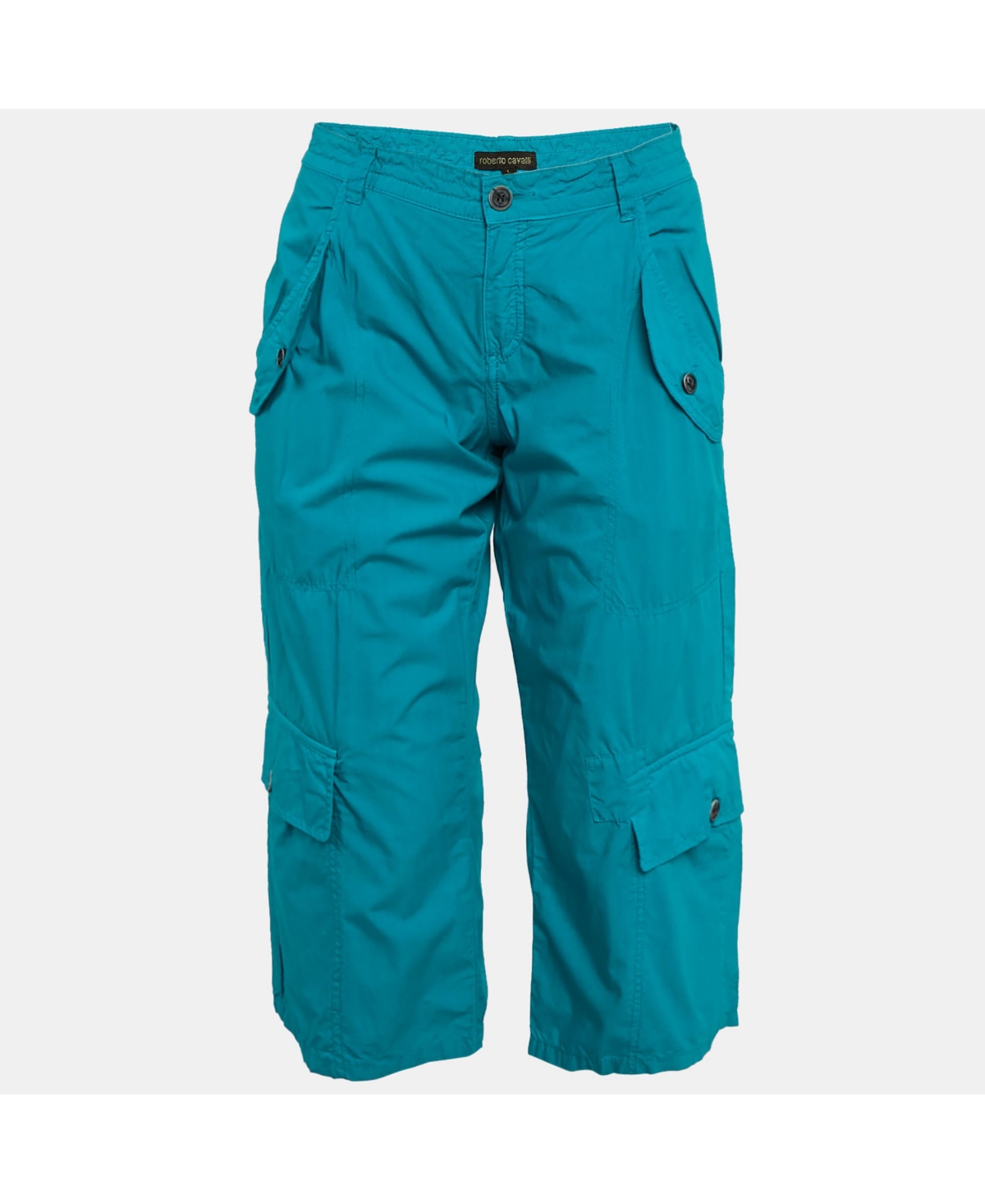 Pre-Owned Roberto Cavalli Women's Blue Cotton Cargo Bermuda Shorts