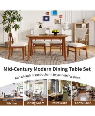 Farmhouse Dining Set for 4 with Wood Table and 4 Upholstered Chairs