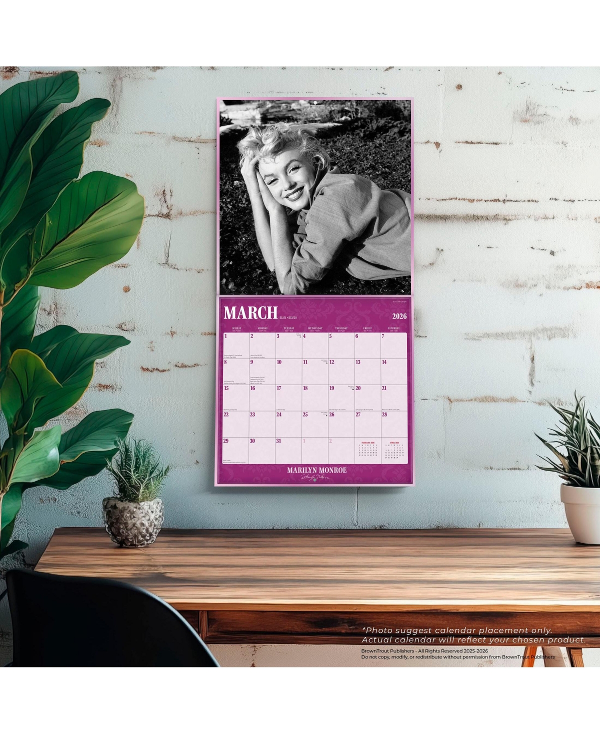 BrownTrout Marilyn Monroe Official | 2026 12 x 24 Inch (Hanging) Monthly Square Wall Calendar | Foil Stamped Cover | Plastic-Free