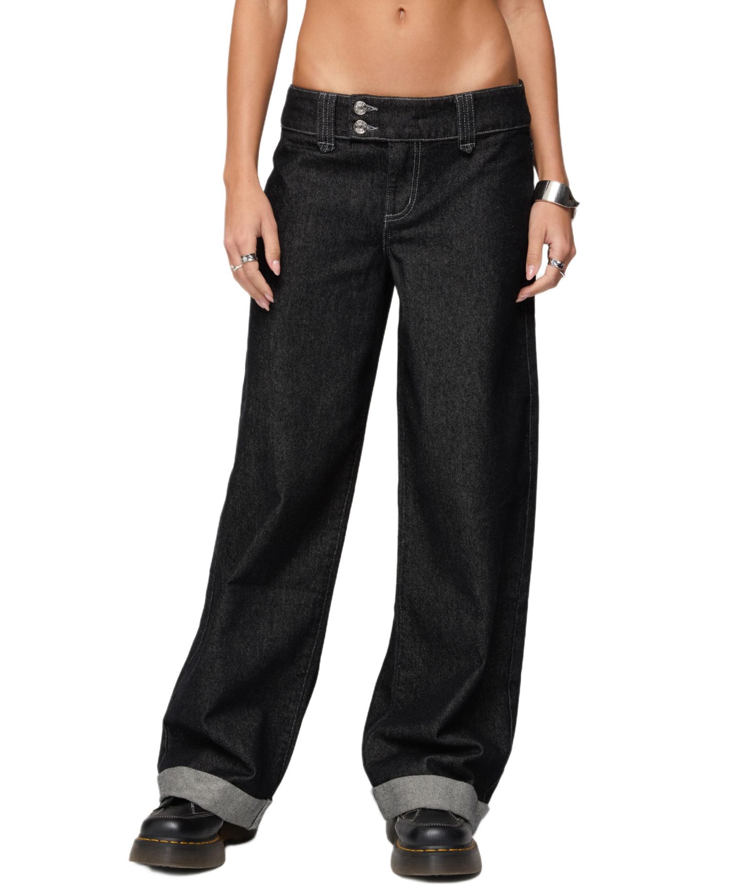 Women's Cuffed Low Rise Straight Leg Jeans