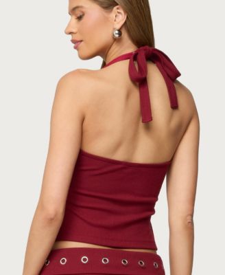 Women's Havana Grommet Ribbed Halter Top