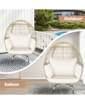 Patio Oversized Rattan Egg Chair Lounge Basket with 4 Cushions for Indoor Outdoor