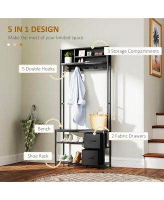 Hall Tree with Bench, 5-in-1 Entryway Bench with Coat Rack,