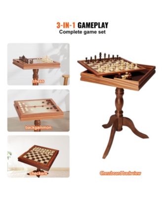 3-in-1 Chess Checkers Backgammon Table Set 18" Wooden Game Table