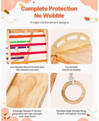 4-in-1 Wooden Jungle Gym with Climbing Wall, Slide & Montessori-Style Design