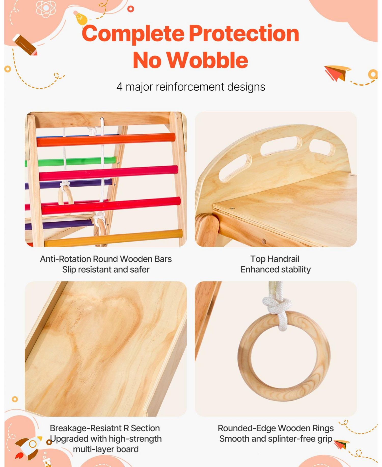 4-in-1 Montessori-Style Wooden Jungle Gym