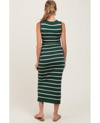 Maternity Forest Green Striped Sleeveless Knit Midi Dress
