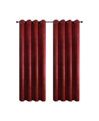 Set of 2 Leeds Floral Leaves Embossed Light Filtering Grommet Top Window Curtain Panels