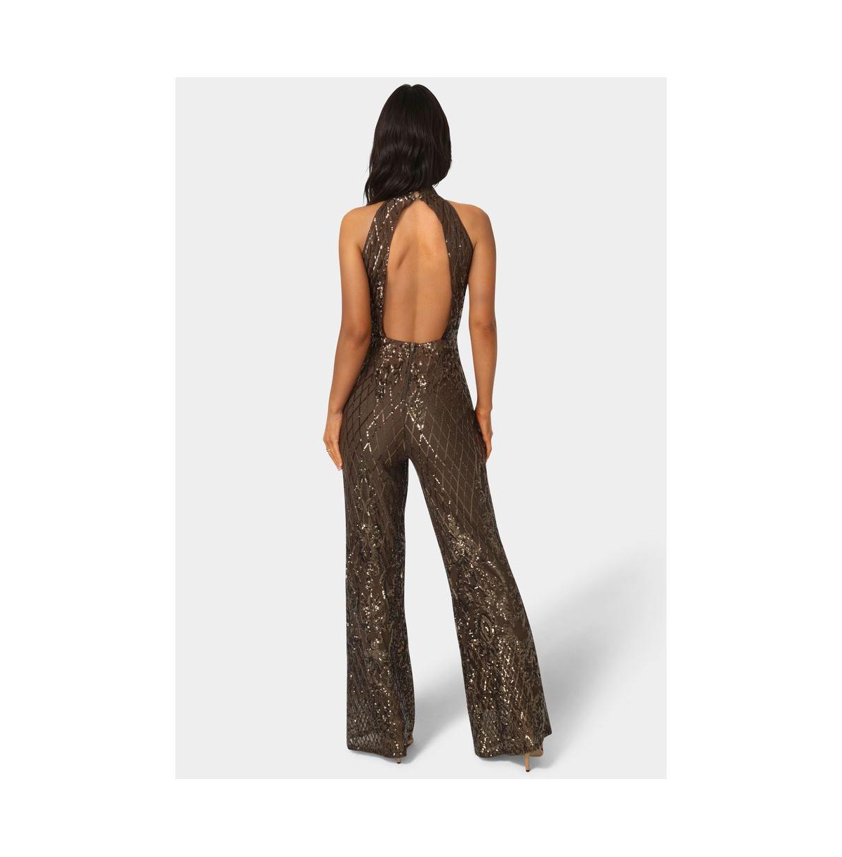 Bebe Women's Sequins Halter Jumpsuit