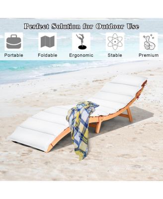 2 PCS Folding Wooden Outdoor Lounge Chair Chaise   Cushion Pad Pool Deck