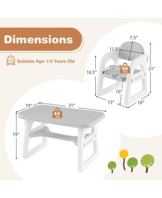 3-Piece Kids Table and Chair Set Toddler Activity Study Desk with Building Blocks