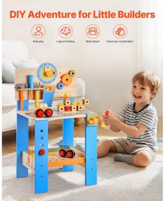 Kids Wooden Workbench 62 PCS Tool Set Construction Toy