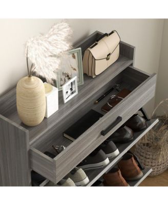 Entryway Shoe Storage Cabinet with Flip Drawers and Top Shelf