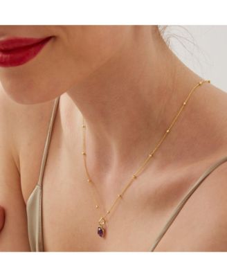 Amethyst Square Pendant Necklace With Beaded Chain in Sterling Silver