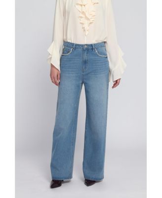 Women's Rhinestone Pocket Jean Wide-Leg Pants