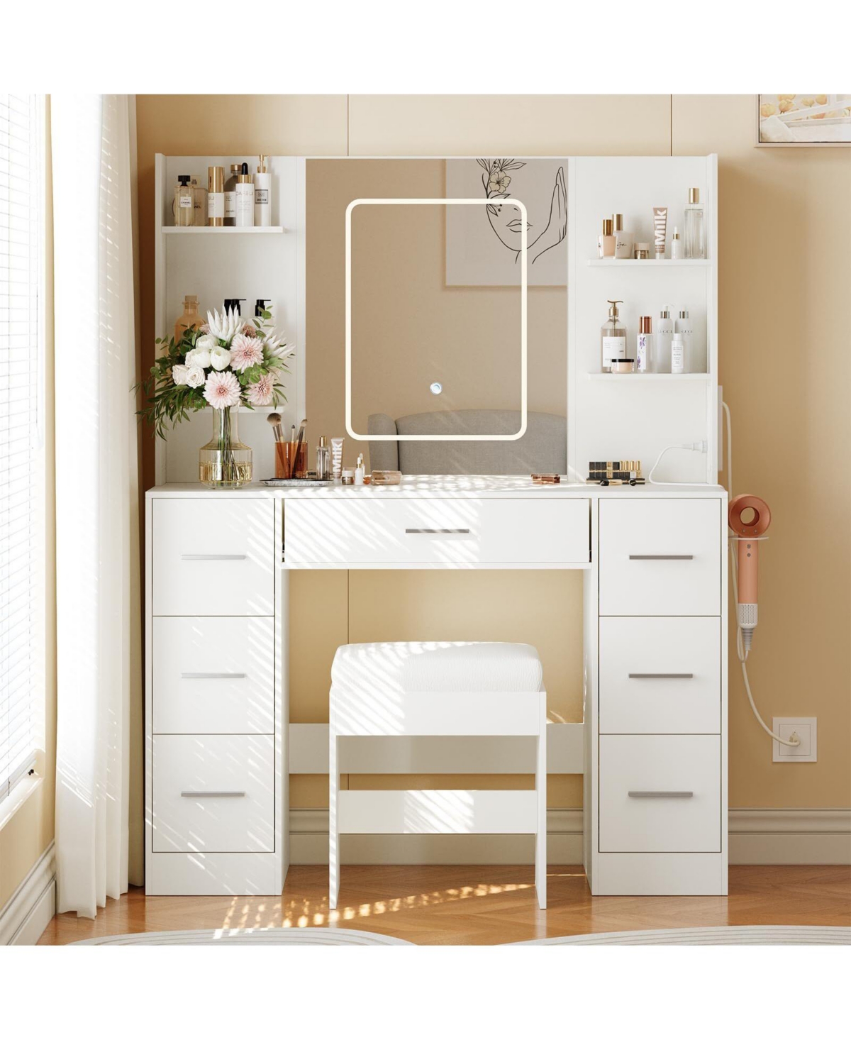 gaomon Makeup Vanity Table with 7 Drawers and 6 Storage Shelves