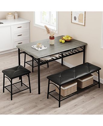 Dining Table Set for 4 with Benche/Stools Kitchen Table Set with Storage Shelves Dining Table Set