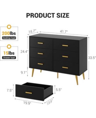White 6-Drawer Wooden Dresser, Modern Storage Chest with Gold Handles and Deep Drawers for Bedroom Living Room Entryway