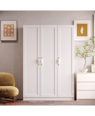 3-Doors Armoires Wardrobe with Hanging Rod and Storage Cubes 69.6 in. H x 47.2 in. W x 19.6 in. D