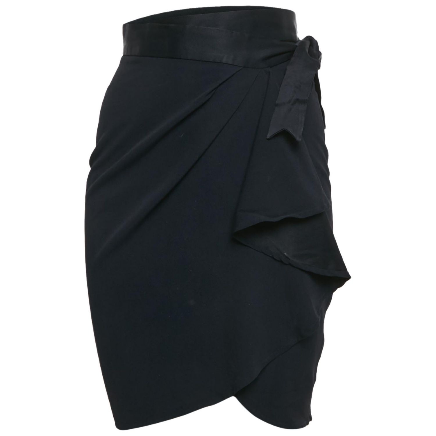 Women's Navy Blue Sateen Ruffled Wrap Skirt