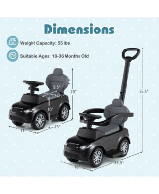 3-in-1 Push Car with Removable Handle, Guardrail, and Storage for Toddlers 18–36 Months - Black