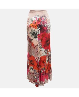 Women's Multicolor Floral Print Silk Ruffled Maxi Skirt