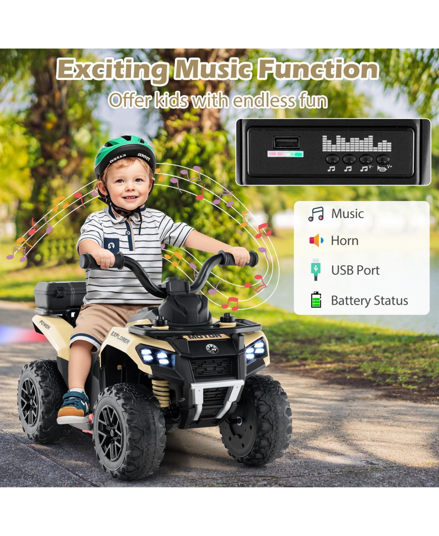 Детская игрушка HONGGE Electric Ride-On ATV with Mist Spray and Storage Box, Ages 3+, цвет: Хаки — фото 6
