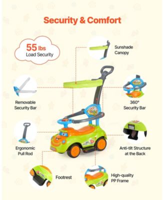 Ride On Push Car, Toddler Push Car 19–36 Months with Guardrails, Handle & Storage, 55 lbs Load, Foot-to-Floor Walker, Green