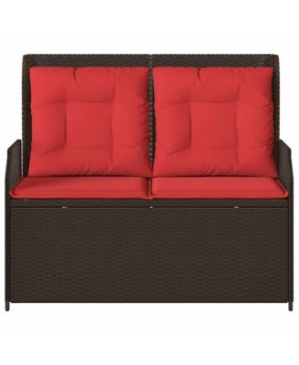 Reclining Patio Bench Brown PE rattan 2-seater Removable Covers