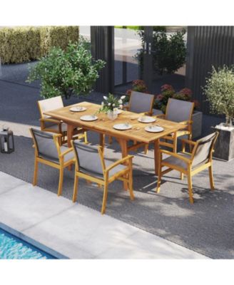 9 PCS Acacia Wood Outdoor Dining Set for 6-8 with 1.97" Umbrella Hole