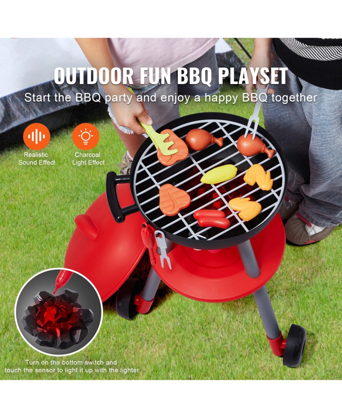 Mecale 28 Pcs Bbq Grill Playset, Kids Kitchen Toy with Lights & Sounds, Interactive Grill & Food Set, Barbecue Toy for Boys Girls 3-5