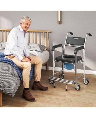 Shower Commode Wheelchair, Padded Seat, 330 lbs.,