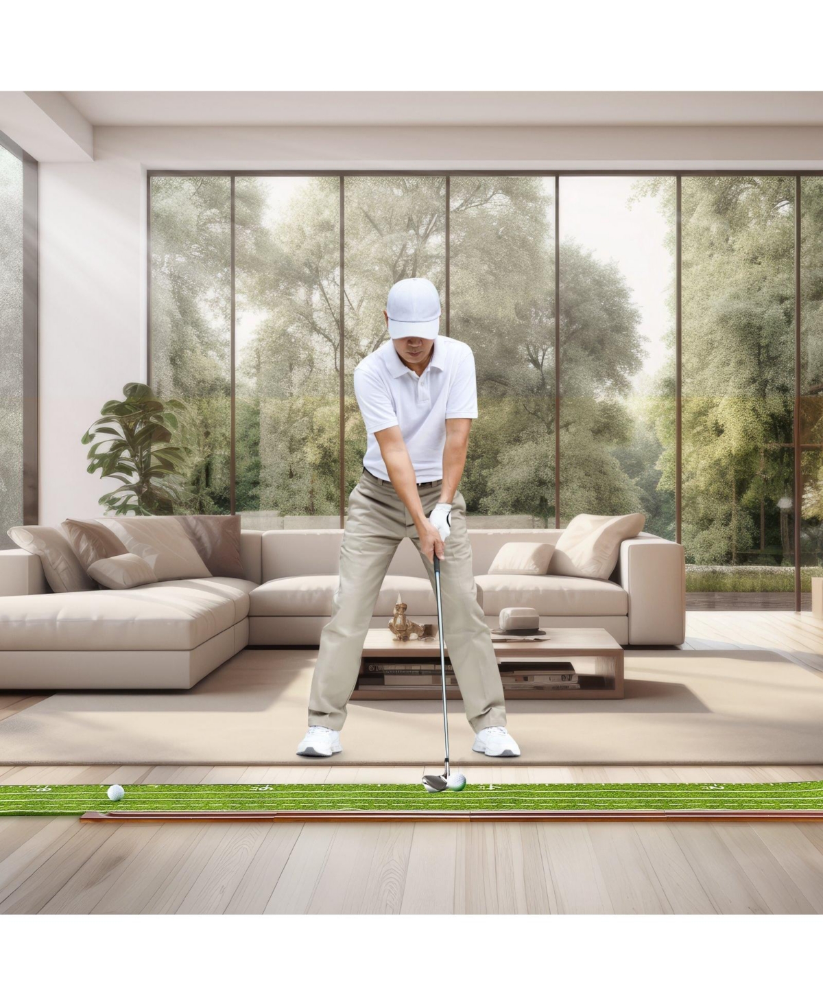 Sugift Golf Putting Mat Indoor 5-Hole Green with Ball Return Alignment Guide and Base