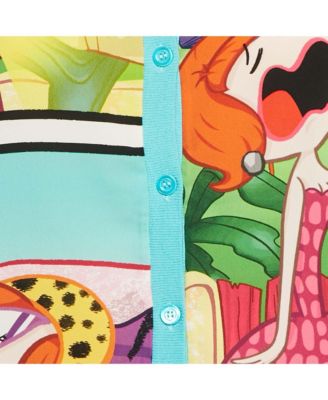 Women's Cheap And Chic Blue Printed Chiffon And Cotton Knit Cardigan