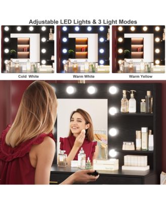 61" Make up Vanity Desk with Mirror and Lights, 3 Lighting Modes Vanity Organizer with Adjustable Brightness