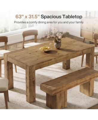 Solid Wood Dining Table for 6, Farmhouse Kitchen Table with Heavy Duty Legs, Rectangular Wood Dinner Table